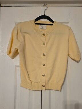 Short-Sleeve Pale Yellow Button Cardigan